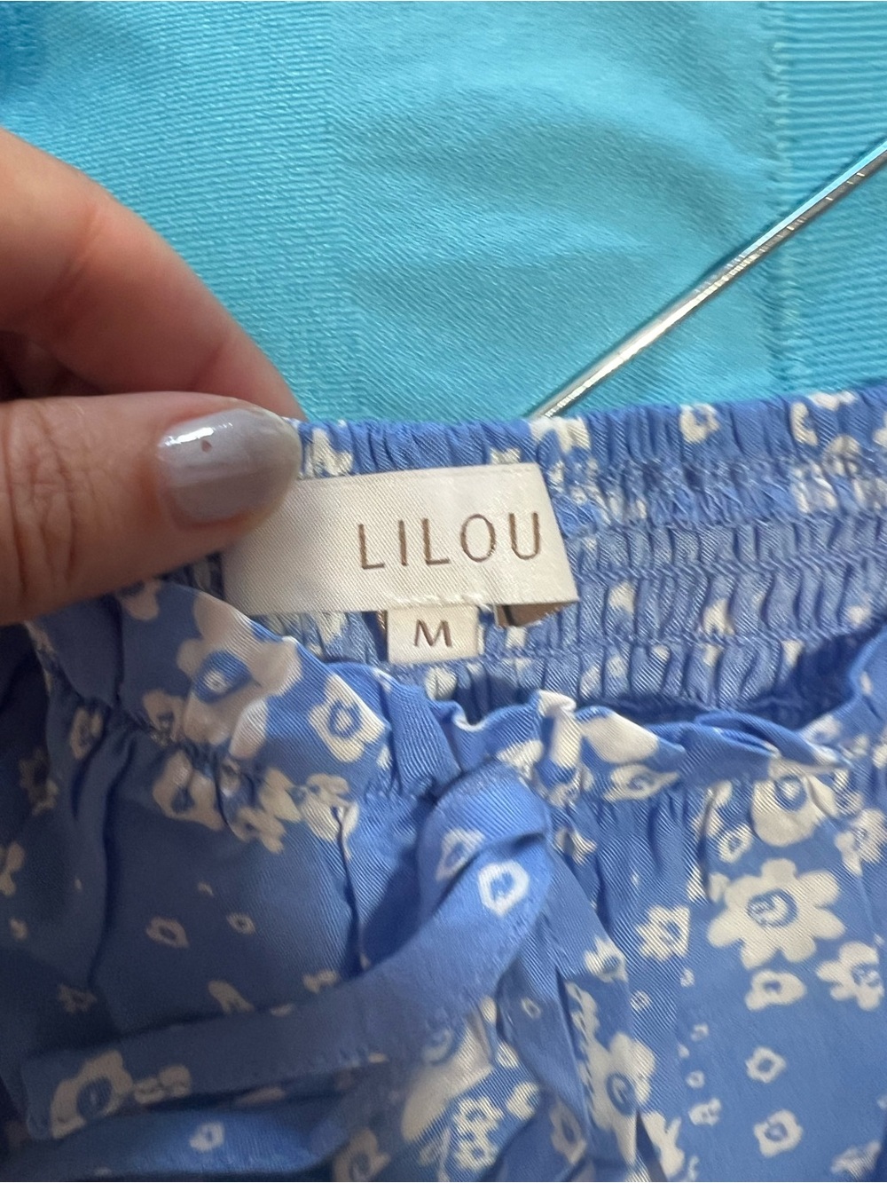 Square-Neck Blue Floral Mini Dress with Puff Sleeves - Picture 2 of 8